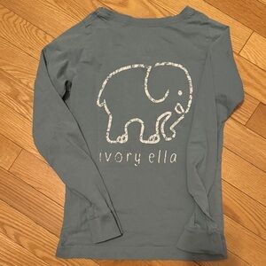 ivory ella Kids Long Sleeve Tee in Dusty Blue with White Elephant Graphic